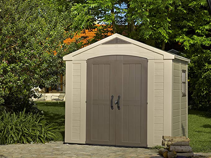 Keter Factor 8 x 6ft Double Door Outdoor Shed Beige Brown PrinceGB