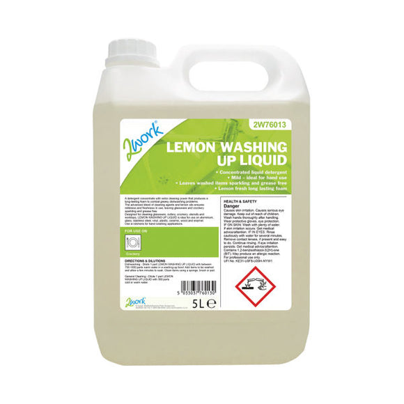 2Work Washing Up Liquid Lemon Scent 5 Litre Bottle 2W76013