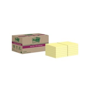 Post-it Notes Super Sticky Recycled 47.6x47.6mm Cardboard Packaging Yellow (Pack of 12) 622RSS12CY