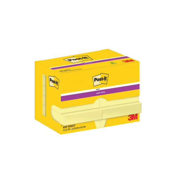 Post-it Super Sticky Notes 47.6x47.6mm 90 Sheets Canary Yellow (Pack of 12) 622-12SSCY-EU