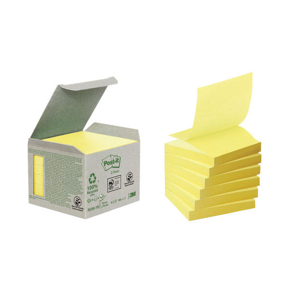 Post-it Recycled Z-Notes 76 x 76mm Canary Yellow (6 Pack) R330-1B