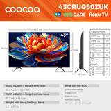 Coocaa 43CRUG50ZUK 43" 4K HDR Smart Roku TV Freely Dolby Audio WiFi MEMC EyeCare
