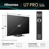 Hisense 65U7QTUK PRO 65" 4K Mini LED QLED Smart TV 165Hz Dolby Vision Atmos HDR