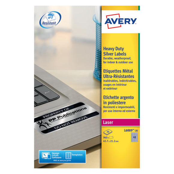 Avery Laser Label H/Duty 48 Per Sheet Silver (Pack of 960) L6009-20