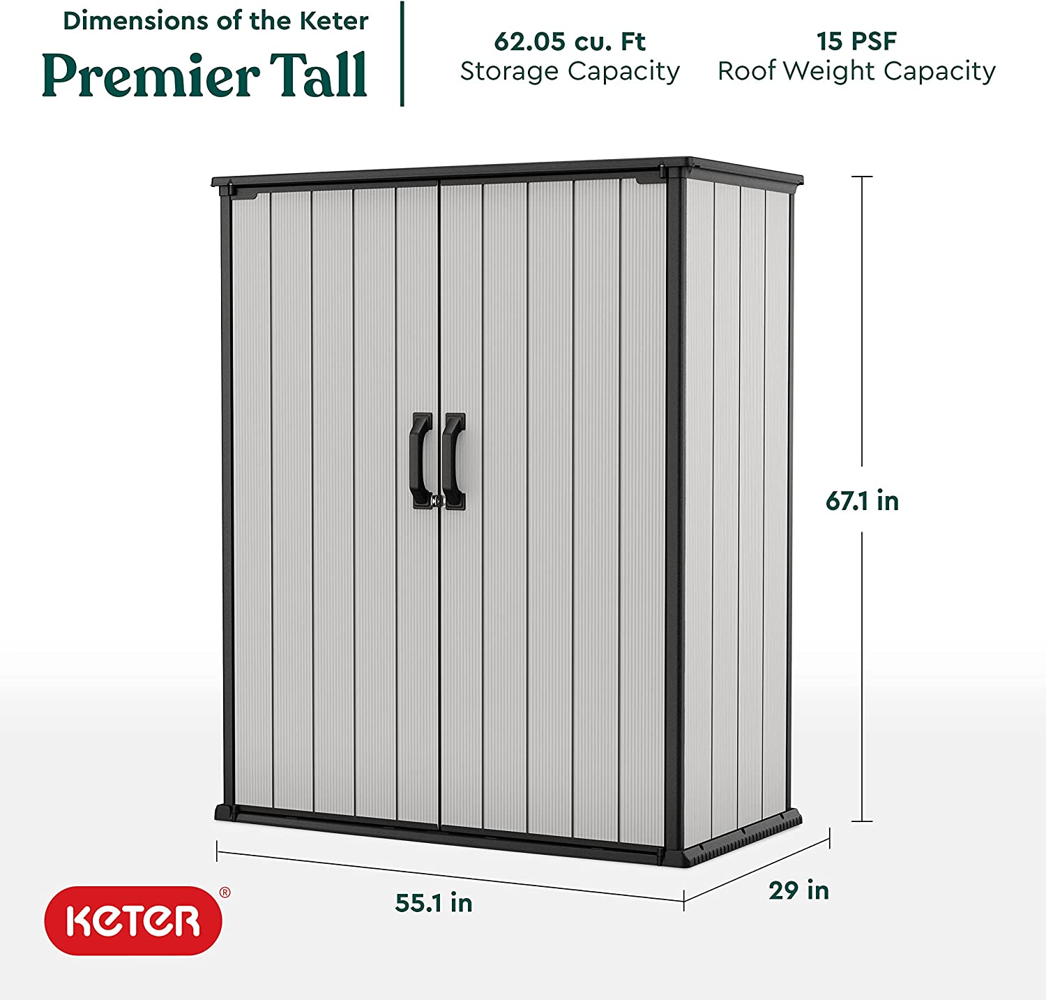 Keter Premier Tall 1400L Storage Cabinet Light Grey PrinceGB