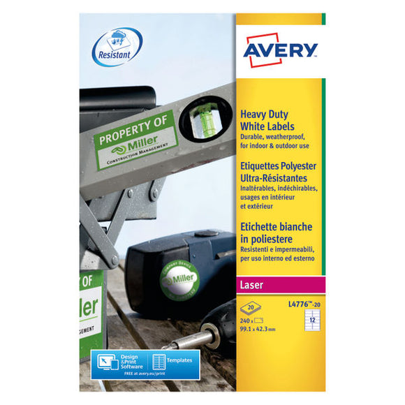 Avery Laser Label 99.1x42.3mm Heavy Duty White (Pack of 240) L4776-20