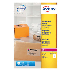 Avery Laser Parcel Label 1 Per Sheet Clear (Pack of 25) L7567-25