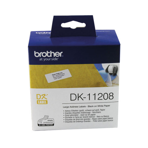 Brother Black on White Paper Large Address Labels (Pack of 400) DK11208