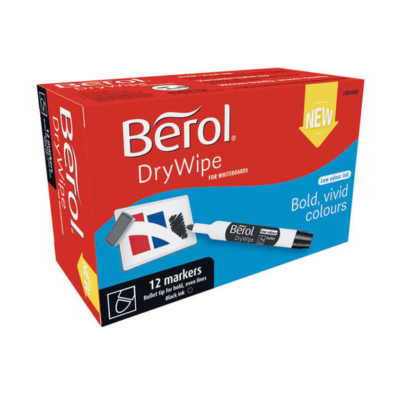 Berol Drywipe Marker Bullet Tip Black (12 Pack) 1984866