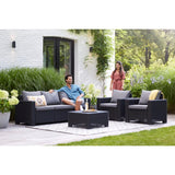 Keter California 5 Seater with 3 seater sofa and 2 lounge chairs Outdoor Garden Furniture Lounge Set - Graphite with Grey Cushions