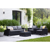 Keter California 5 Seater with 3 seater sofa and 2 lounge chairs Outdoor Garden Furniture Lounge Set - Graphite with Grey Cushions