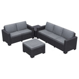 Keter California 5 Seater with 3 seater sofa and a 2 seater sofa Outdoor Garden Furniture Lounge Set - Graphite with Grey Cushions