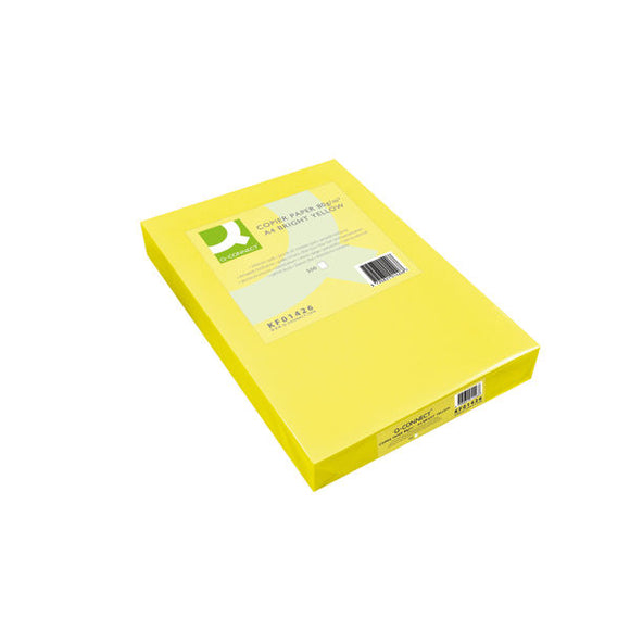 Q-Connect Bright Yellow Coloured A4 Copier Paper 80gsm Ream (Pack of 500) KF01426