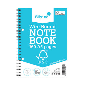 Silvine Envrionmentally Friendly Wirebound Notebook 160 Pages A5 (5 Pack) FSCTWA5