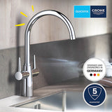 Grohe Ambi Chrome Kitchen Tap Dual Lever Monobloc Mixer High Low Pressure Clean