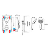 Mira Sprint Electric Shower 9.5kW White Gloss Manual Power Unit Riser Rail Kit