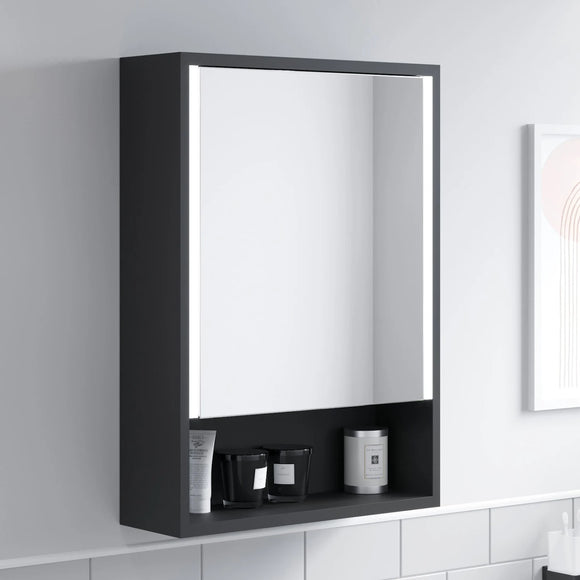 Black LED Bathroom Mirror Cabinet Soft Close With Demister Pad - 700 x 500mm