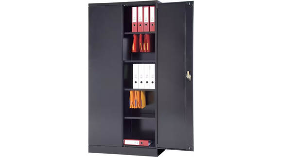 Realspace Regular Steel Door Cupboard Lockable with 4 Shelves - Black