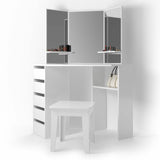 Luxury White Boudoir Corner Dressing Table Dresser Cosmetic Jewellery Mirror Set