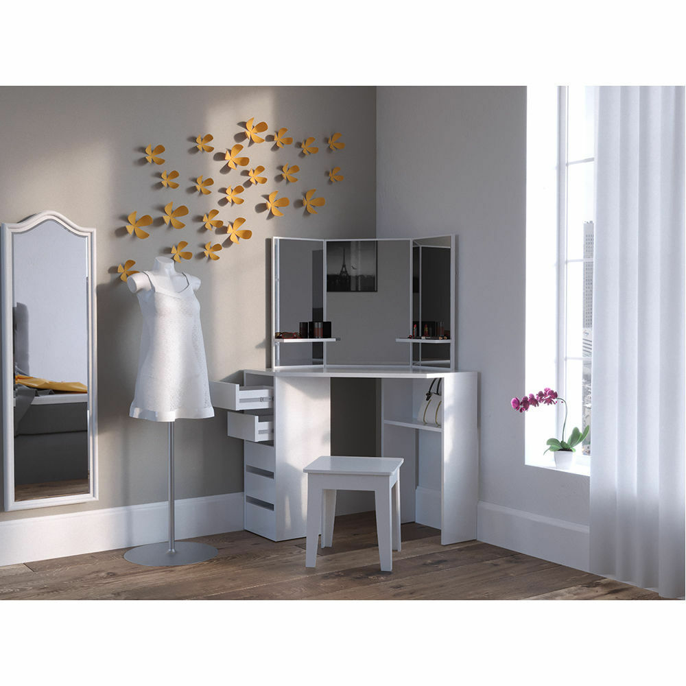 Luxury White Boudoir Corner Dressing Table Dresser Cosmetic Jewellery PrinceGB