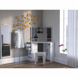 Luxury White Boudoir Corner Dressing Table Dresser Cosmetic Jewellery Mirror Set